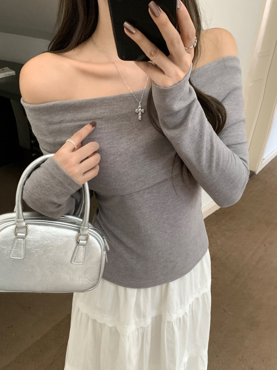 One-Shoulder Brushed Slim Top for Women 2026 Autumn