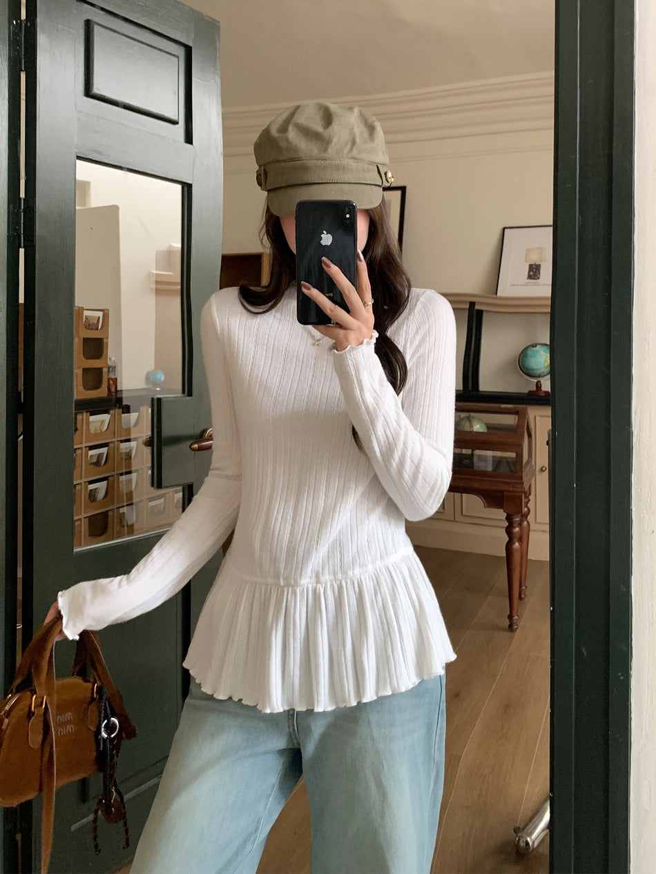 Ruffled Half-High Collar Knit Top for Women 2026