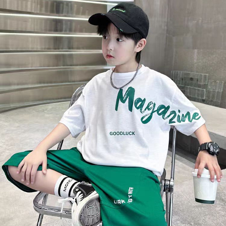 Boys’ Summer 2025 Korean-Style Sports Two-Piece Set – Summer Kids Fashion Nepal | Tudoholic