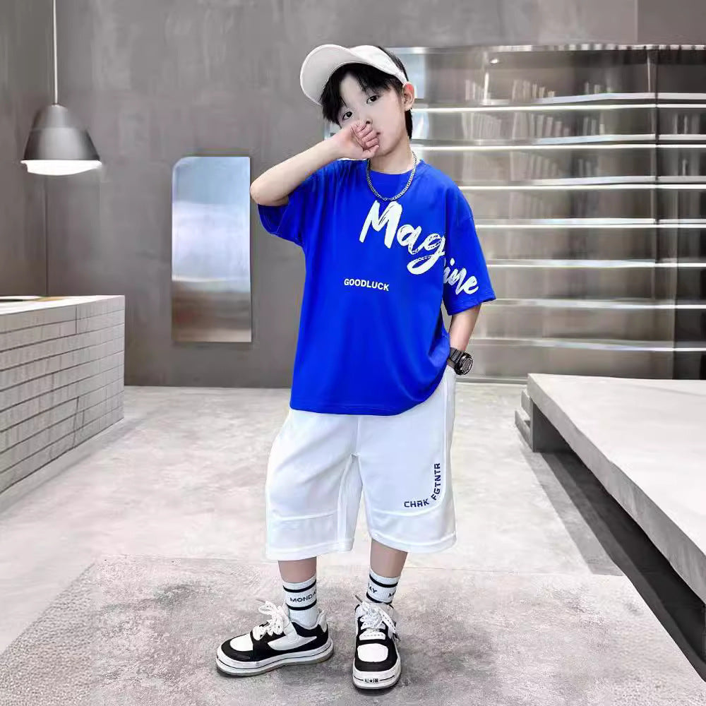Boys’ Summer 2025 Korean-Style Sports Two-Piece Set – Summer Kids Fashion Nepal | Tudoholic