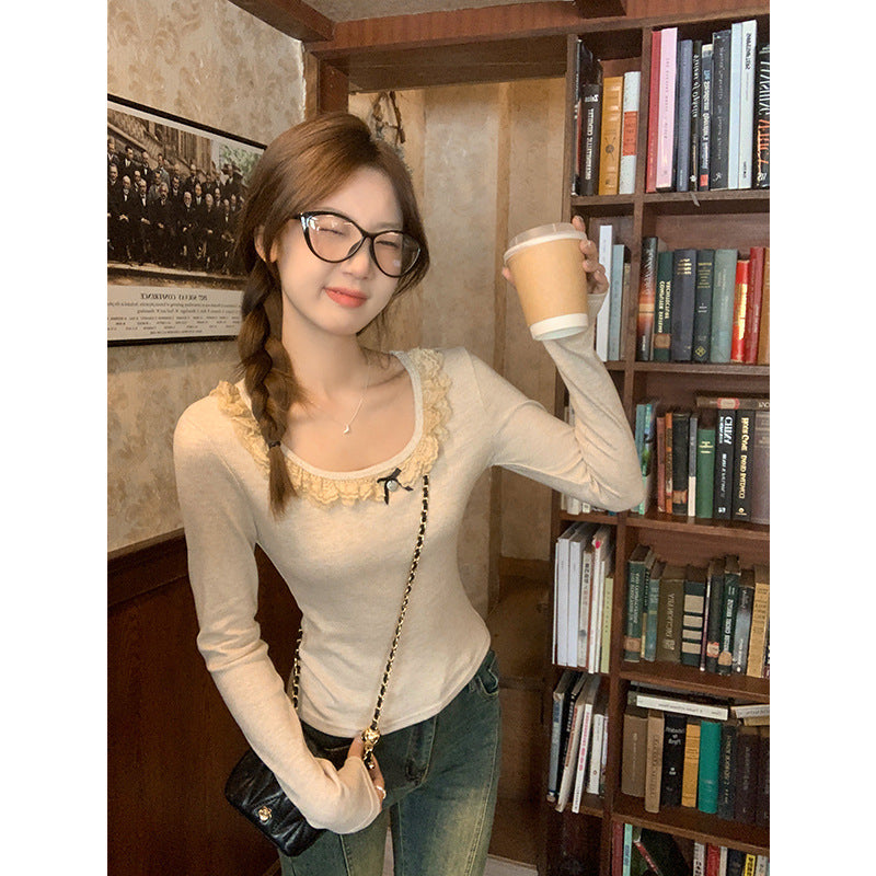 Bow Lace Round Neck Top for Women 2026 Winter