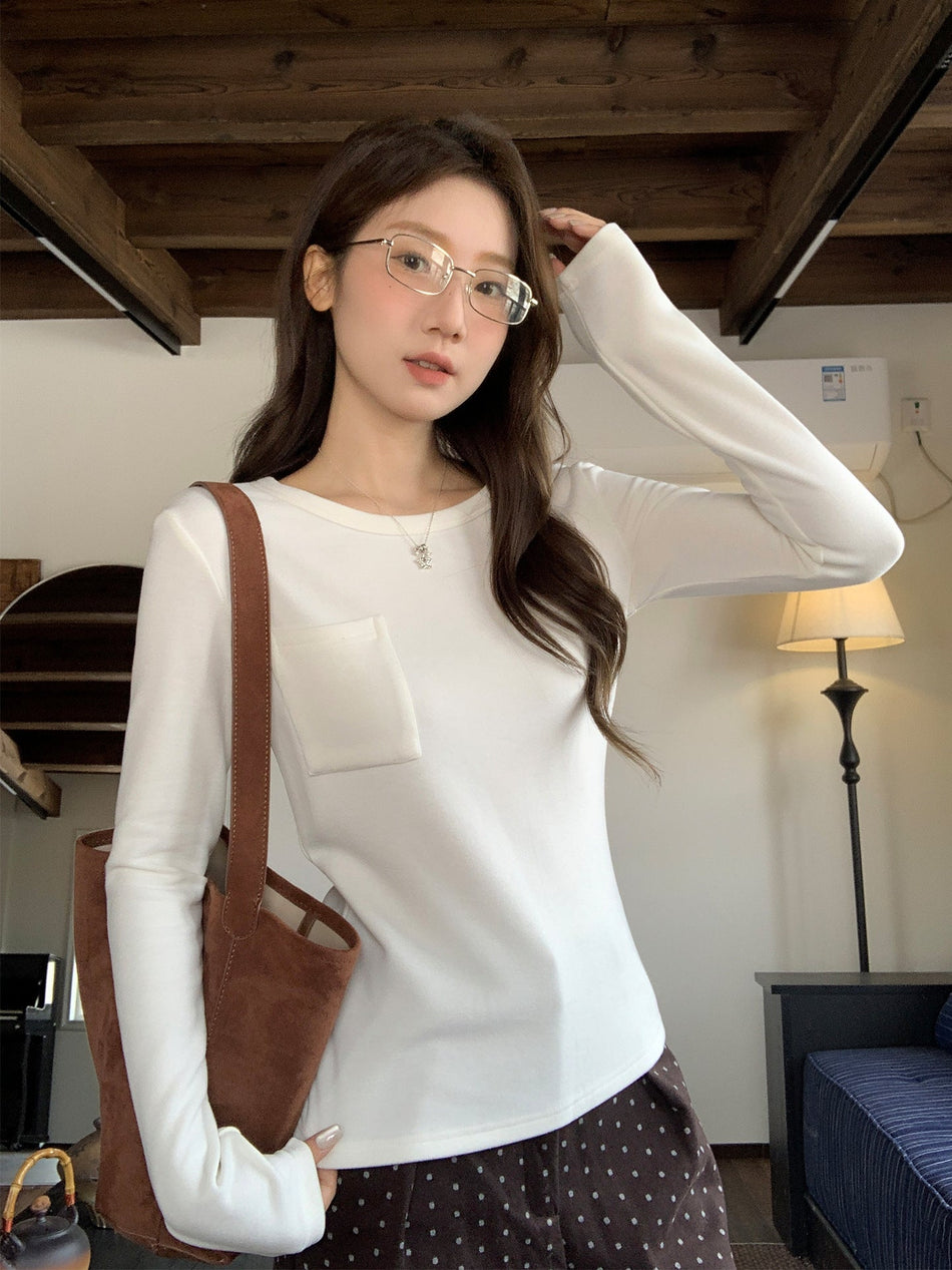 White Fleece Pocket Top for Women 2026 Winter