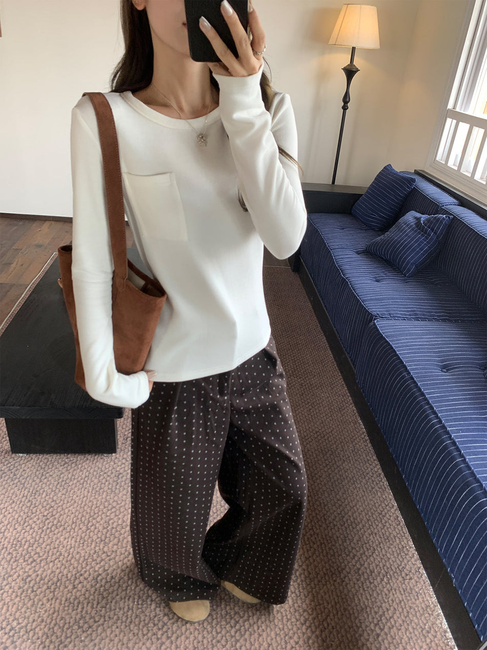 White Fleece Pocket Top for Women 2026 Winter