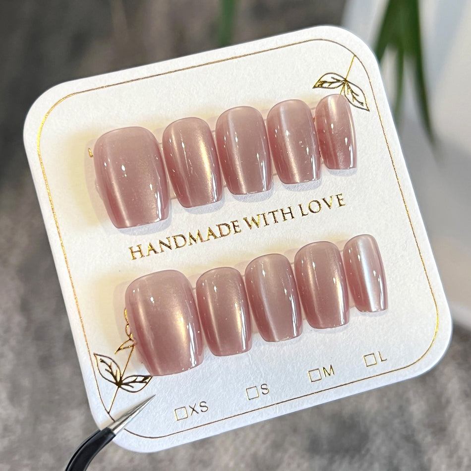Naked Pink Cat Eye Nails – Short Trapezoid Style
