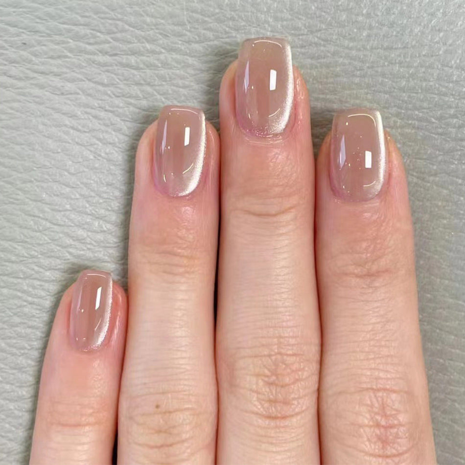 Naked Pink Cat Eye Nails – Short Trapezoid Style