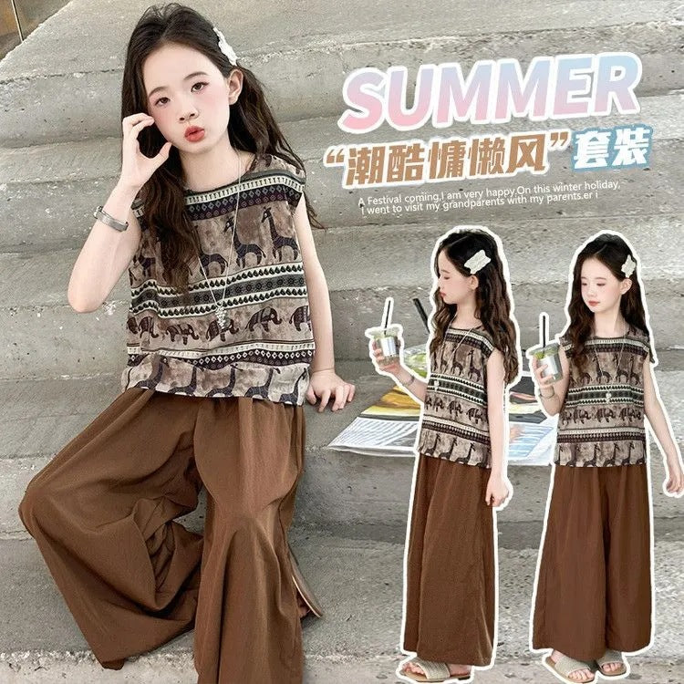 Girls’ Summer 2025 Sleeveless Two-Piece Set – Summer Kids Fashion Nepal | Tudoholic