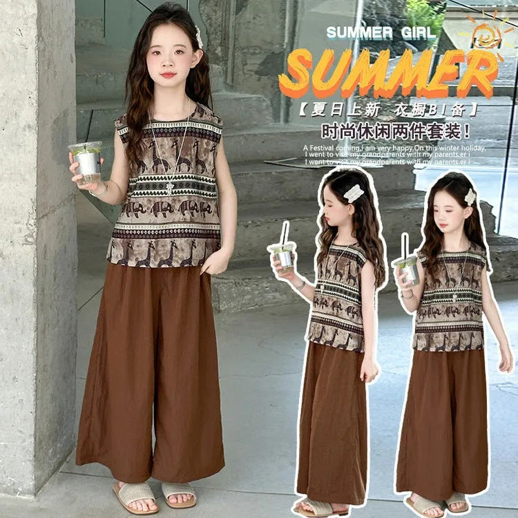 Girls’ Summer 2025 Sleeveless Two-Piece Set – Summer Kids Fashion Nepal | Tudoholic