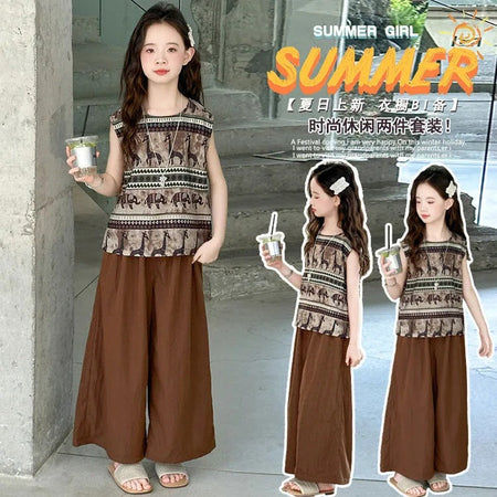 Girls’ Summer 2025 Sleeveless Two-Piece Set – Summer Kids Fashion Nepal | Tudoholic