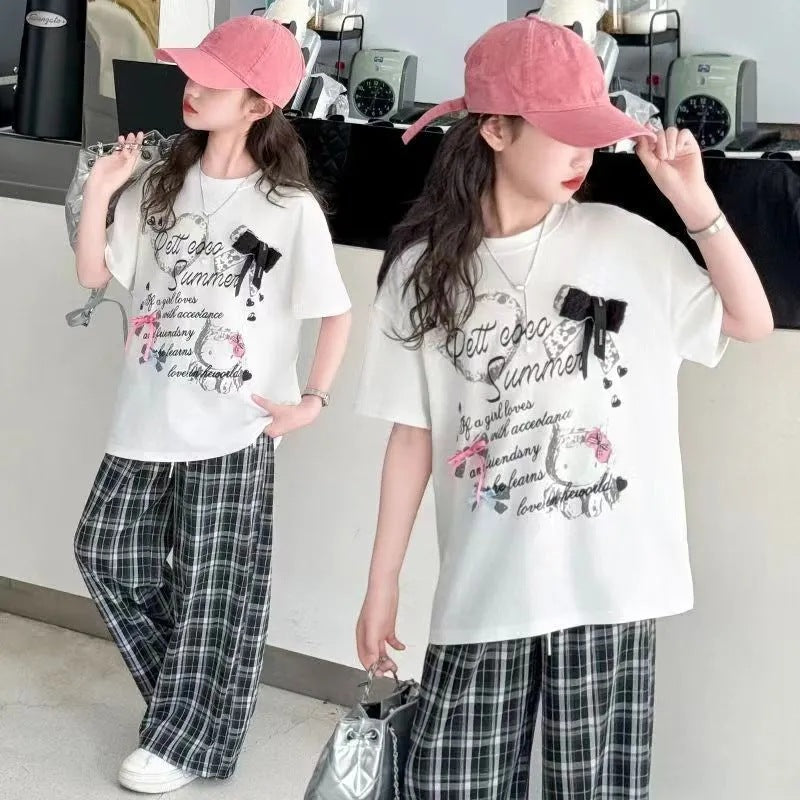 Girls’ Summer 2025 Korean-Style Plaid Two-Piece Set – Summer Kids Fashion Nepal | Tudoholic
