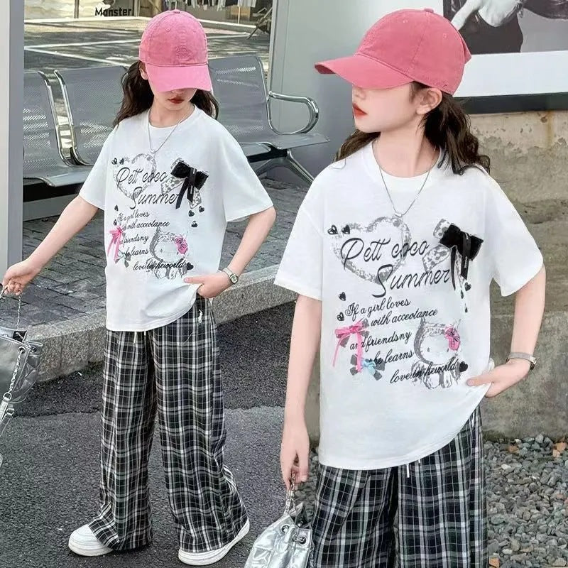 Girls’ Summer 2025 Korean-Style Plaid Two-Piece Set – Summer Kids Fashion Nepal | Tudoholic