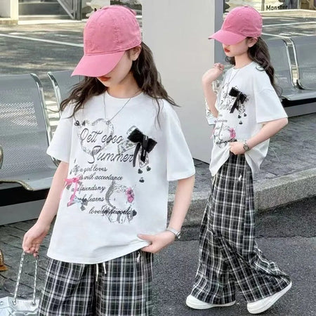 Girls’ Summer 2025 Korean-Style Plaid Two-Piece Set – Summer Kids Fashion Nepal | Tudoholic