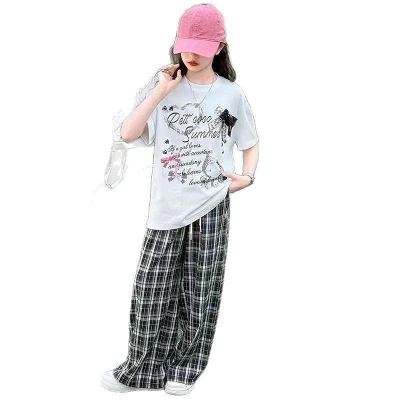 Girls’ Summer 2025 Korean-Style Plaid Two-Piece Set – Summer Kids Fashion Nepal | Tudoholic