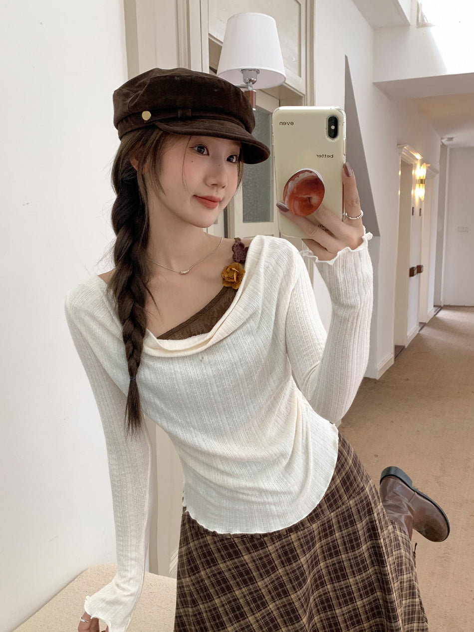 Lace Asymmetrical Long Sleeve Top Women 2026 Fall