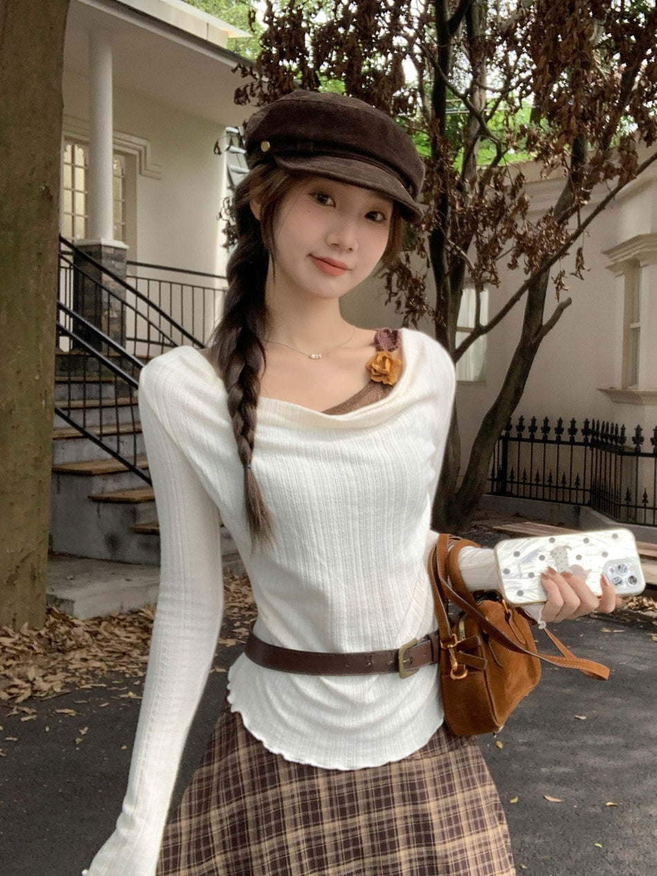 Lace Asymmetrical Long Sleeve Top Women 2026 Fall