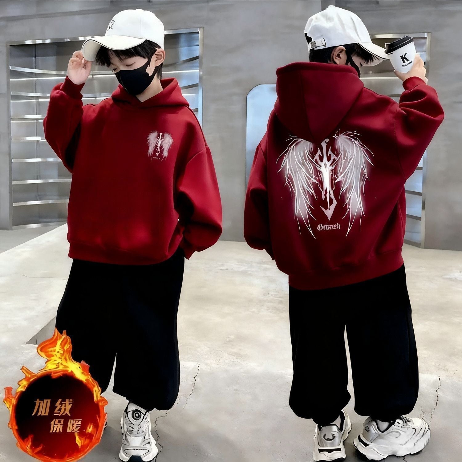 Boys’ Autumn/Winter Fleece-Lined Hooded Set – Winter Kids Fashion Nepal | Tudoholic