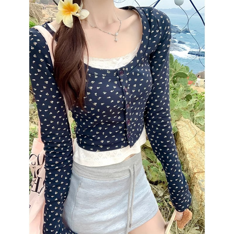 Floral Knit Cardigan Set Women 2026 Summer Lace Sling Top
