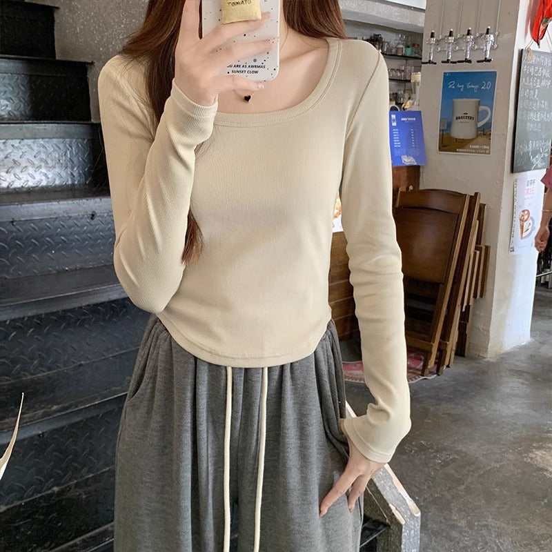 Square Neck Irregular Hem Top Women 2026 Autumn