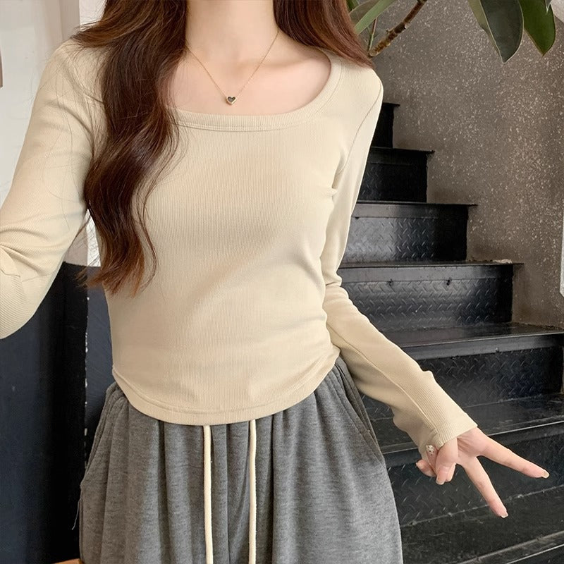 Square Neck Irregular Hem Top Women 2026 Autumn