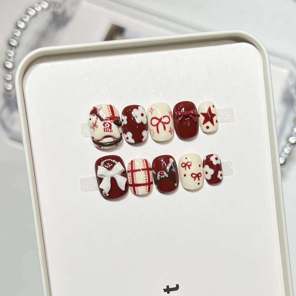 Cute Pony 3D Press-On Nails – Handmade Design