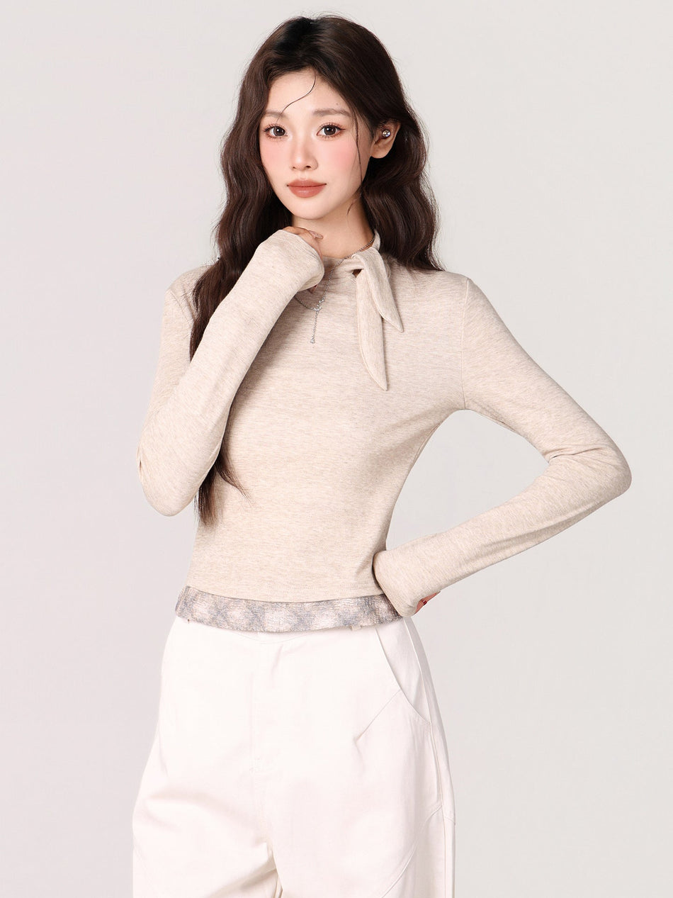 Bow Tie Half-High Collar Top Women 2026 Winter