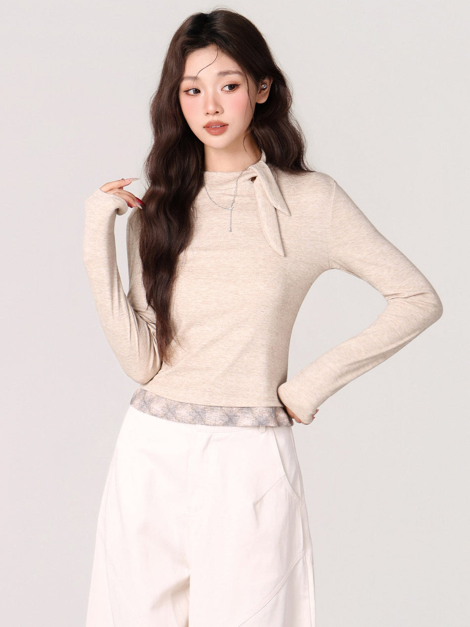 Bow Tie Half-High Collar Top Women 2026 Winter