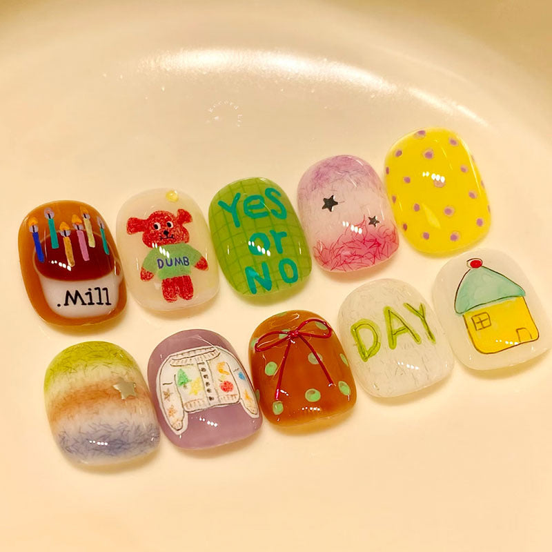 Cute Cartoon Press-On Nails – Trendy Design