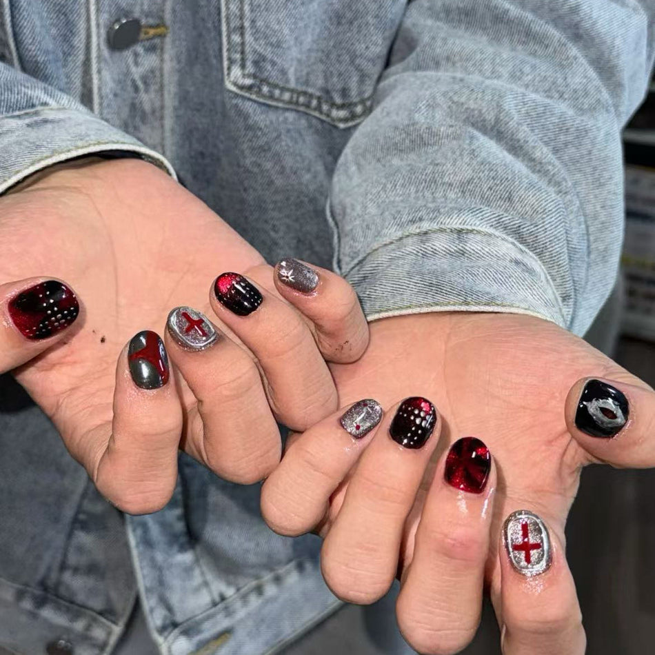 Red & Black Gradient Armor Nails – Bold Style