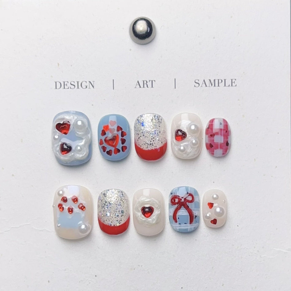 Red French Bow Wearable Nails – Elegant Style