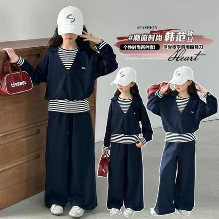 Girls’ Autumn 2025 Striped Fake Two-Piece Set – Spring Autumn Kids Fashion Nepal | Tudoholic