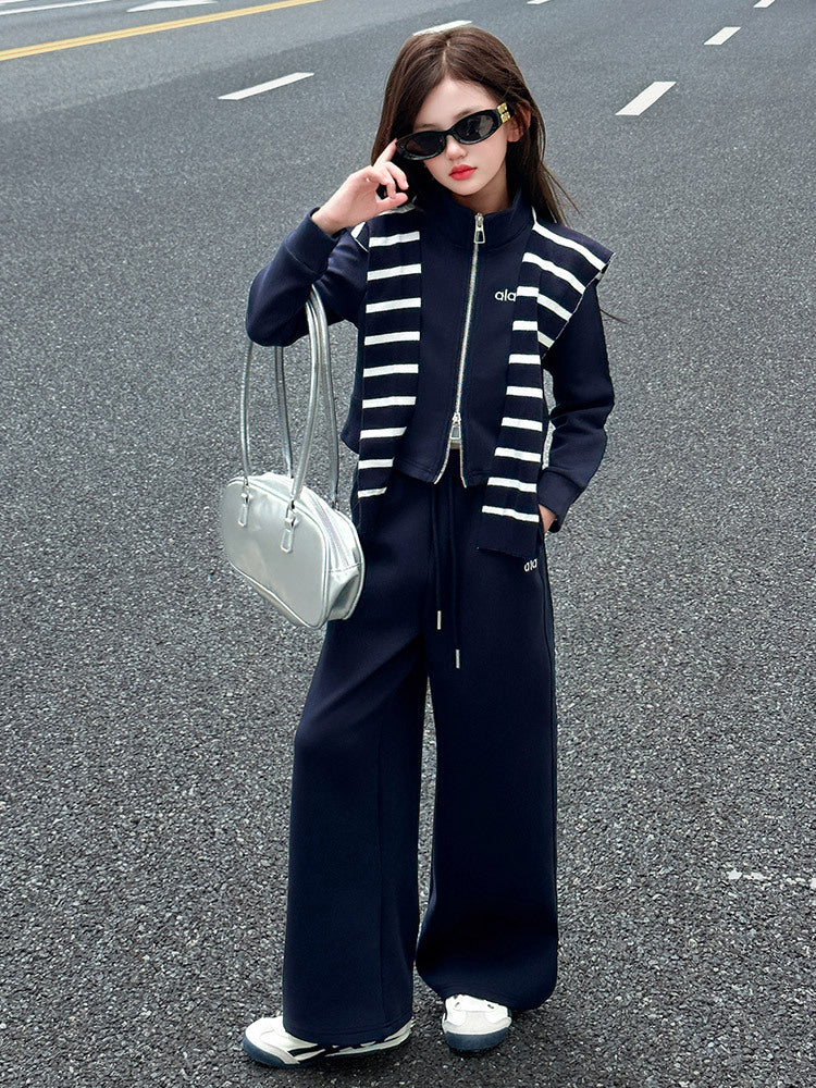 Girls’ Korean-Style Striped Shawl Two-Piece Set – Kids Fashion Nepal | Tudoholic