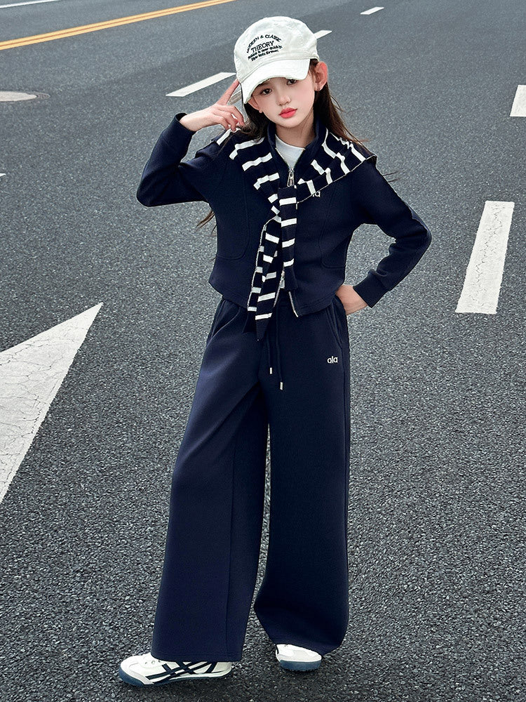 Girls’ Korean-Style Striped Shawl Two-Piece Set – Kids Fashion Nepal | Tudoholic