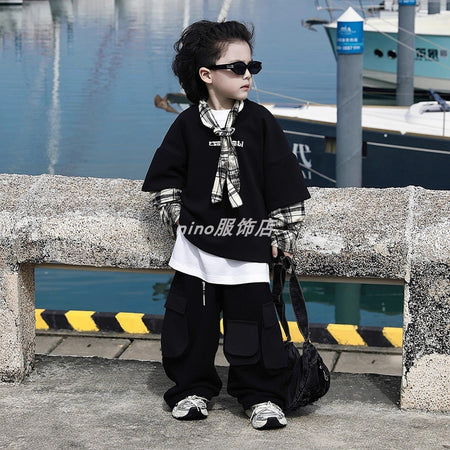 Boys’ 2025 Korean Cargo Two-Piece Sweatshirt Set – Kids Fashion Nepal | Tudoholic