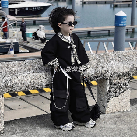 Boys’ 2025 Korean Cargo Two-Piece Sweatshirt Set – Kids Fashion Nepal | Tudoholic