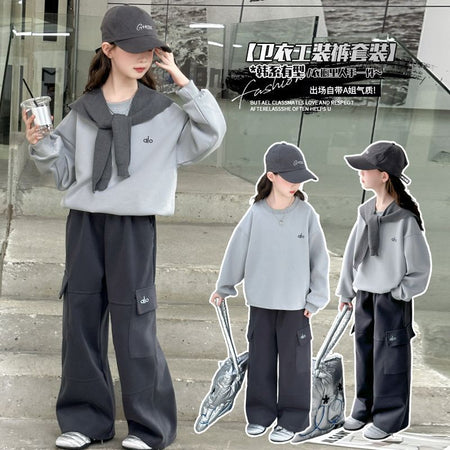 Girls’ Autumn 2025 Shawl Sweatshirt Cargo Set – Spring Autumn Kids Fashion Nepal | Tudoholic