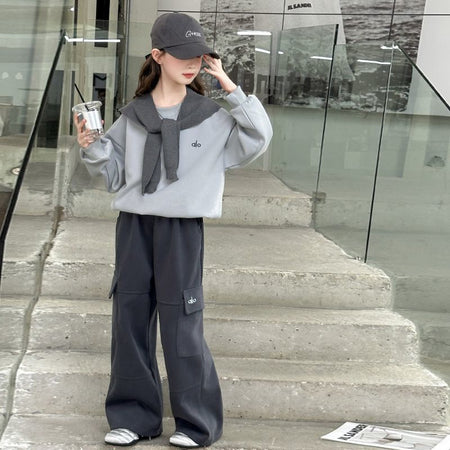 Girls’ Autumn 2025 Shawl Sweatshirt Cargo Set – Spring Autumn Kids Fashion Nepal | Tudoholic