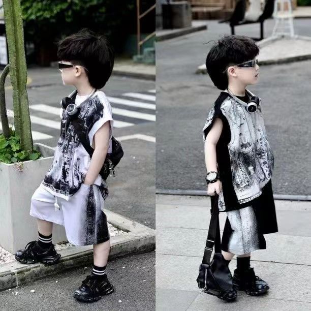 Boys’ Summer 2025 K-Style Vest Two-Piece Set – Summer Kids Fashion Nepal | Tudoholic