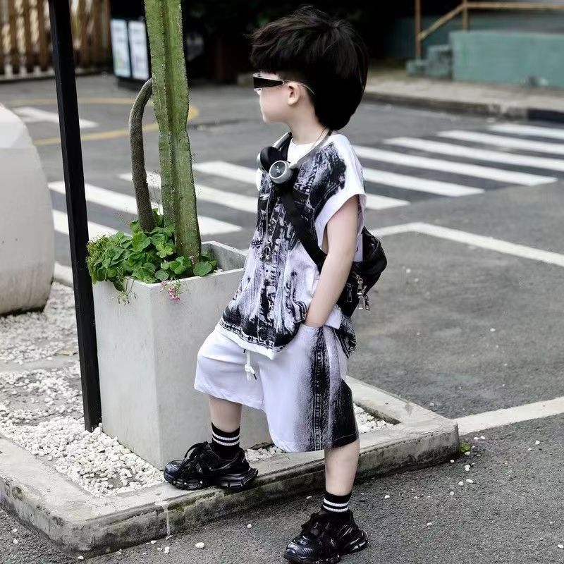 Boys’ Summer 2025 K-Style Vest Two-Piece Set – Summer Kids Fashion Nepal | Tudoholic