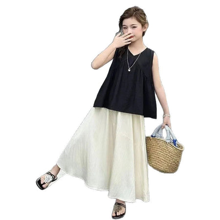 Girls’ Summer 2025 Sleeveless Top & Skirt Set – Summer Kids Fashion Nepal | Tudoholic