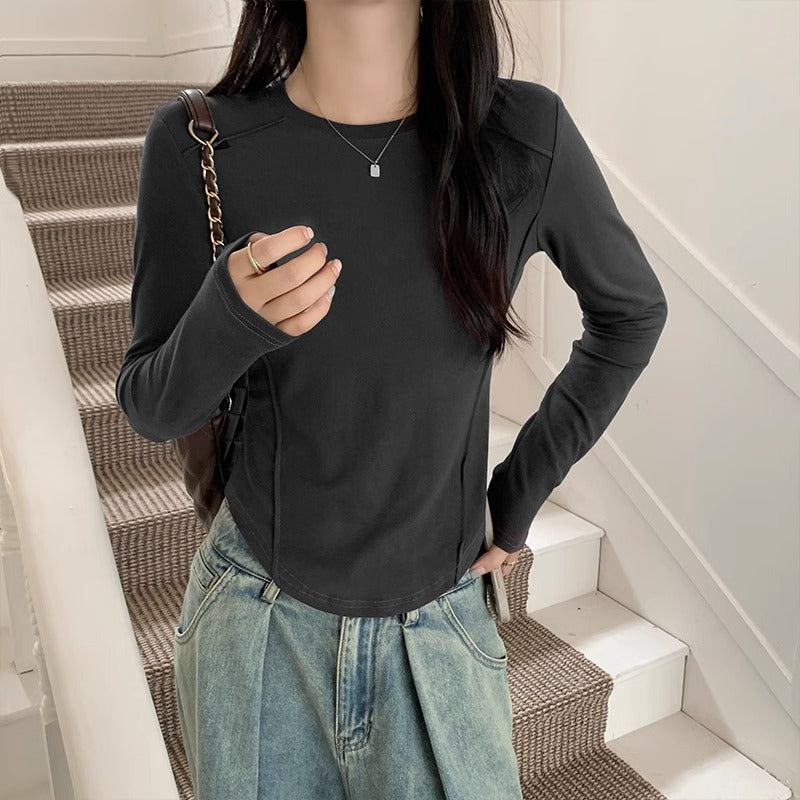 Fishbone Slim Fit Round Neck Long Sleeve Women Top