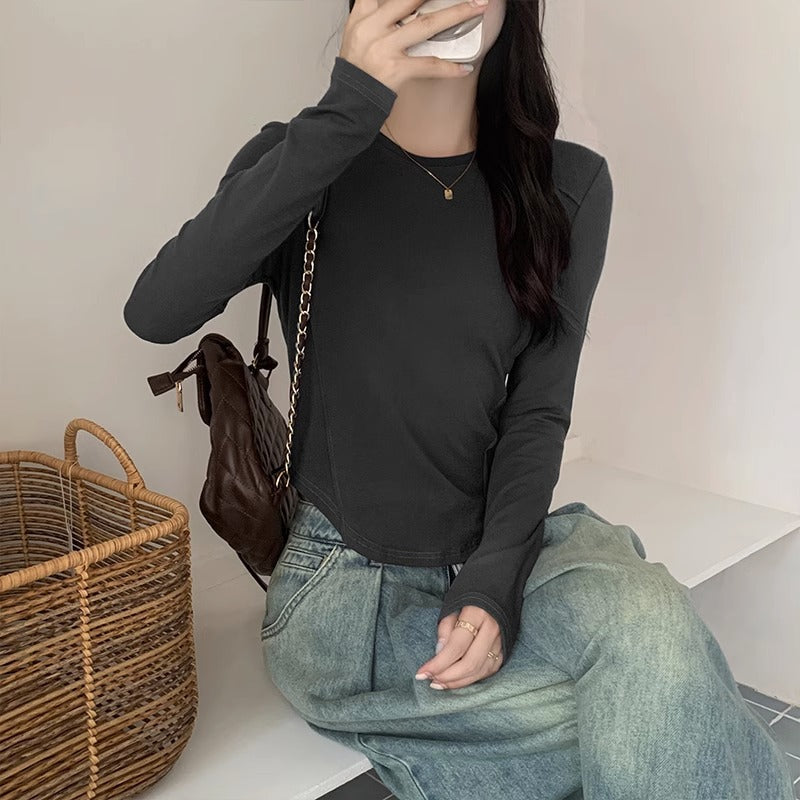 Fishbone Slim Fit Round Neck Long Sleeve Women Top