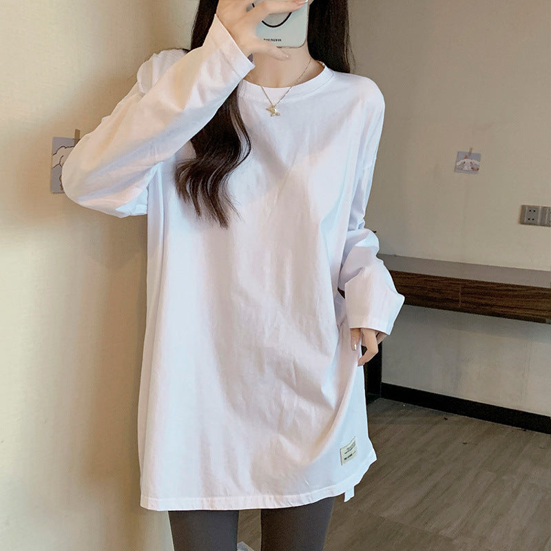 White Cotton Split Base Shirt Women Autumn Long Sleeve