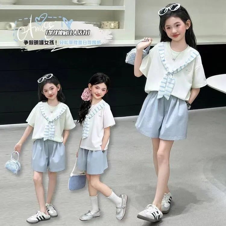 Girls’ Summer 2025 Korean-Style Shorts Two-Piece Set – Summer Kids Fashion Nepal | Tudoholic
