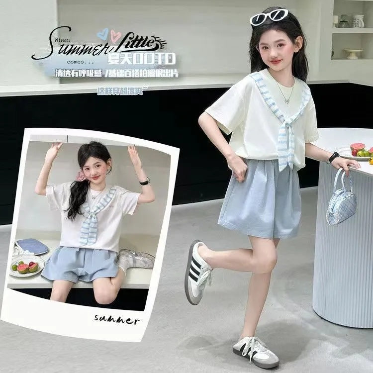 Girls’ Summer 2025 Korean-Style Shorts Two-Piece Set – Summer Kids Fashion Nepal | Tudoholic
