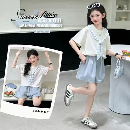 Girls’ Summer 2025 Korean-Style Shorts Two-Piece Set – Summer Kids Fashion Nepal | Tudoholic
