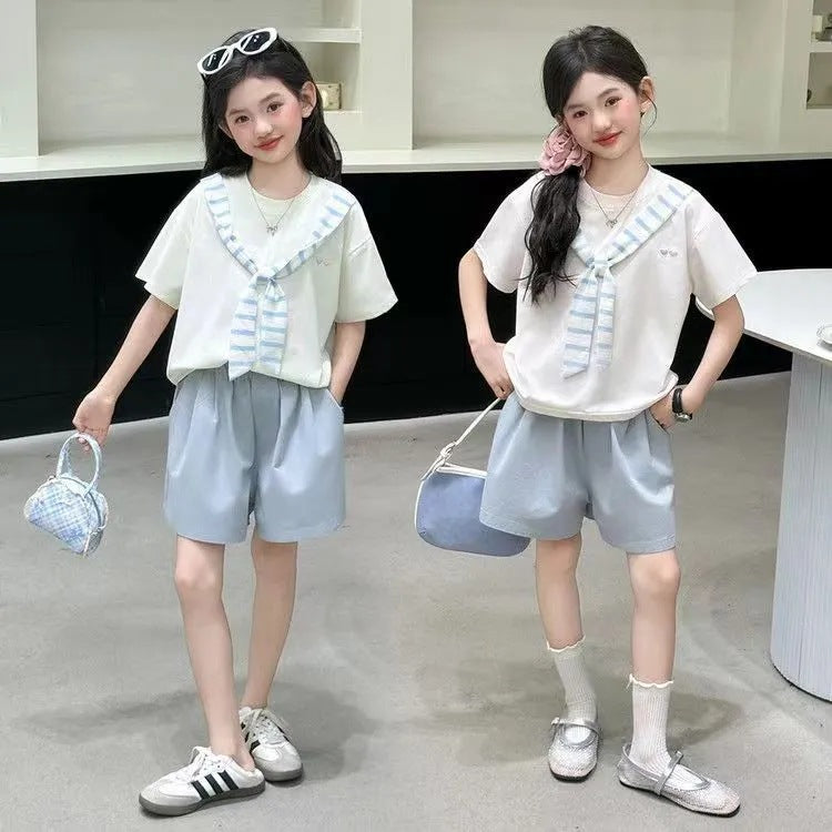 Girls’ Summer 2025 Korean-Style Shorts Two-Piece Set – Summer Kids Fashion Nepal | Tudoholic