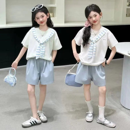 Girls’ Summer 2025 Korean-Style Shorts Two-Piece Set – Summer Kids Fashion Nepal | Tudoholic