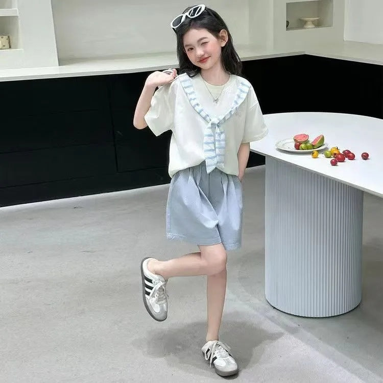 Girls’ Summer 2025 Korean-Style Shorts Two-Piece Set – Summer Kids Fashion Nepal | Tudoholic