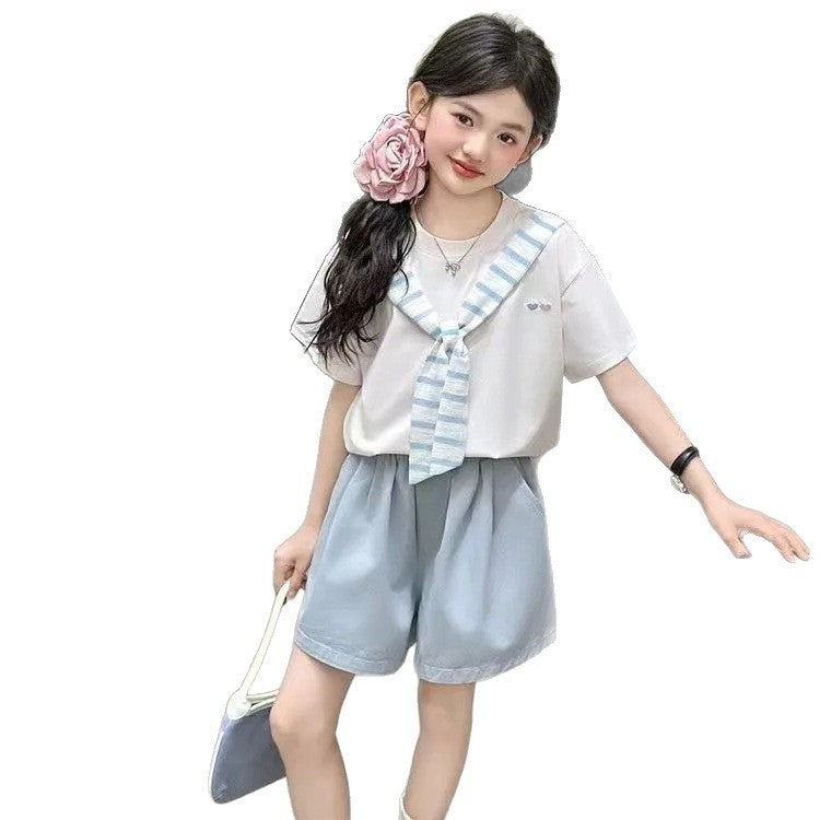 Girls’ Summer 2025 Korean-Style Shorts Two-Piece Set – Summer Kids Fashion Nepal | Tudoholic