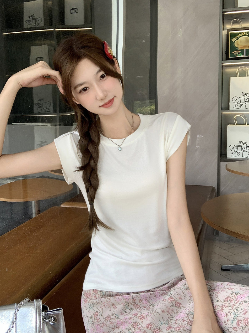 White Round Neck Casual T-Shirt Women Summer 2026