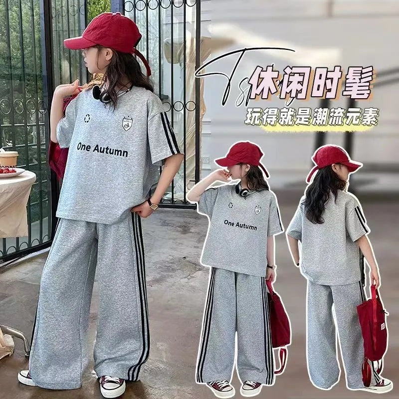 Girls’ Summer 2025 Short-Sleeved Sports Two-Piece Set – Summer Kids Fashion Nepal | Tudoholic